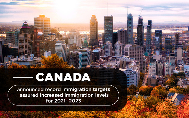 Canada announced record immigration targets assured increased immigration levels for 2021- 2023